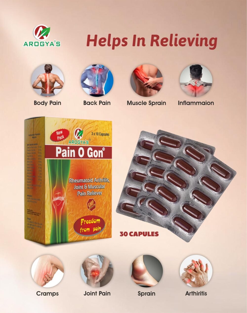 Pain-O-Gon Capsule | 10 x 3 Capsules | Arthritis | Joint Pain | Injury